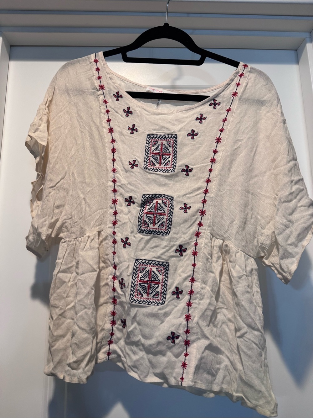 Love Tree Cream Tunic with Red & Navy Embroidery